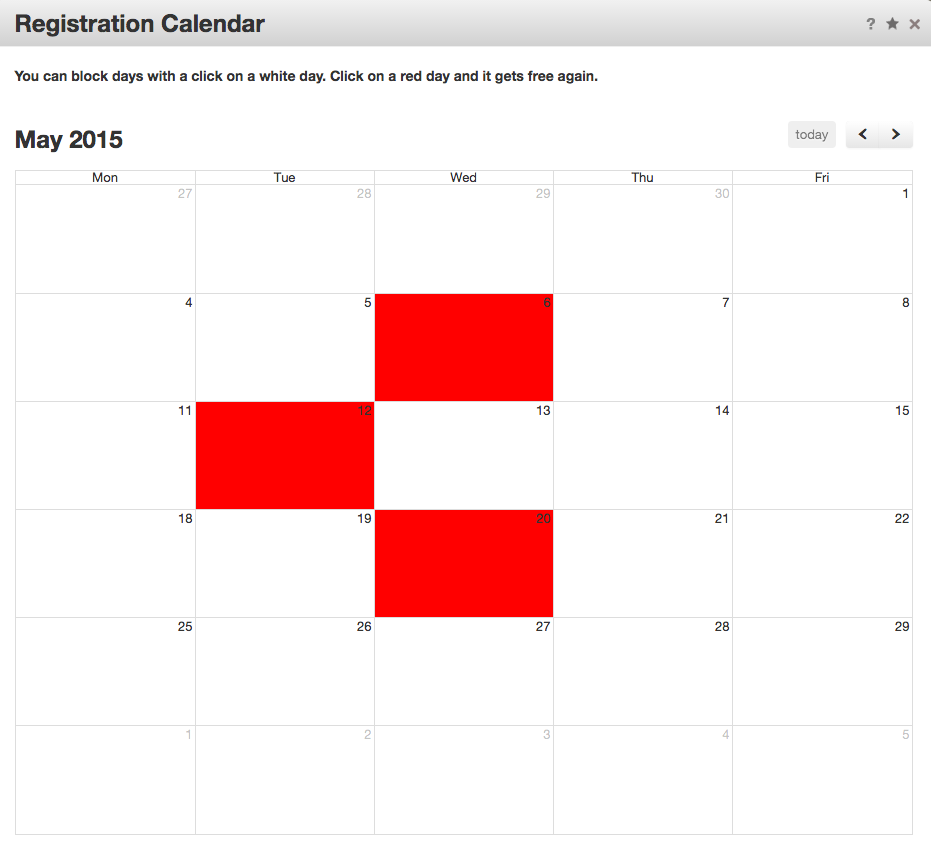 Registration Calendar Concrete CMS